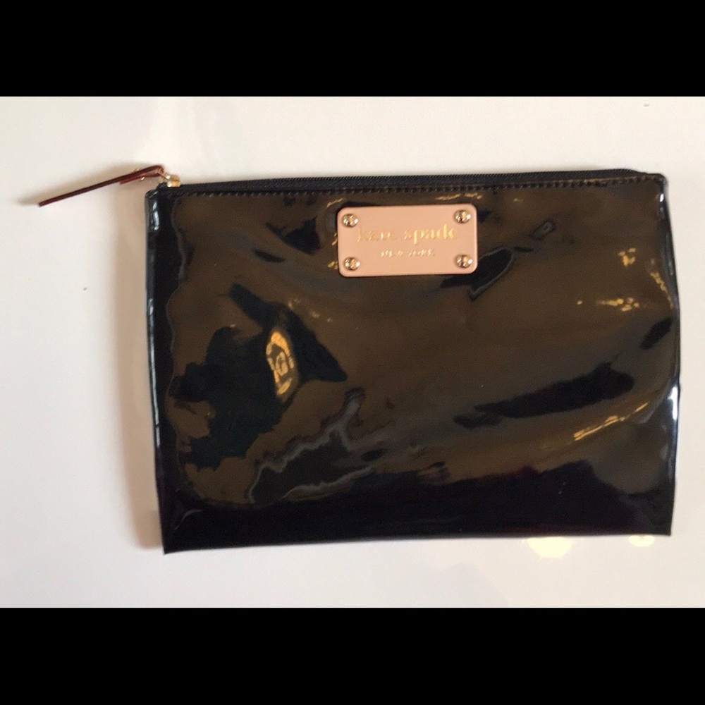 Kate Spade black patent pouch cosmetic bag new